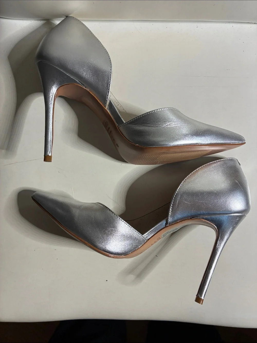 SCHUTZ Metallic Silver Pointed-Toe Cutout Pumps